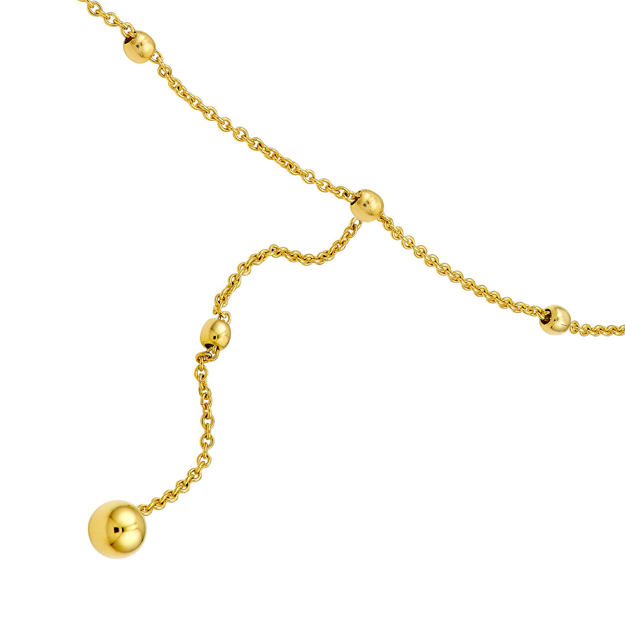 Beaded Chain Lariat Necklace 14K Yellow Gold