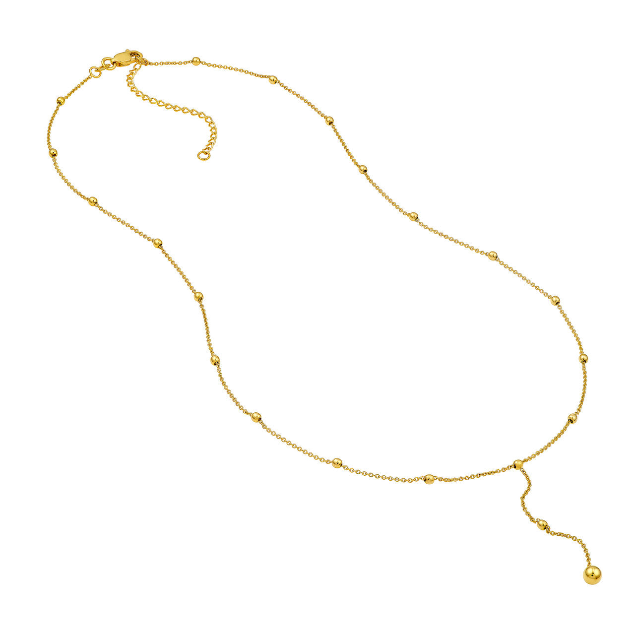 Beaded Chain Lariat Necklace 14K Yellow Gold