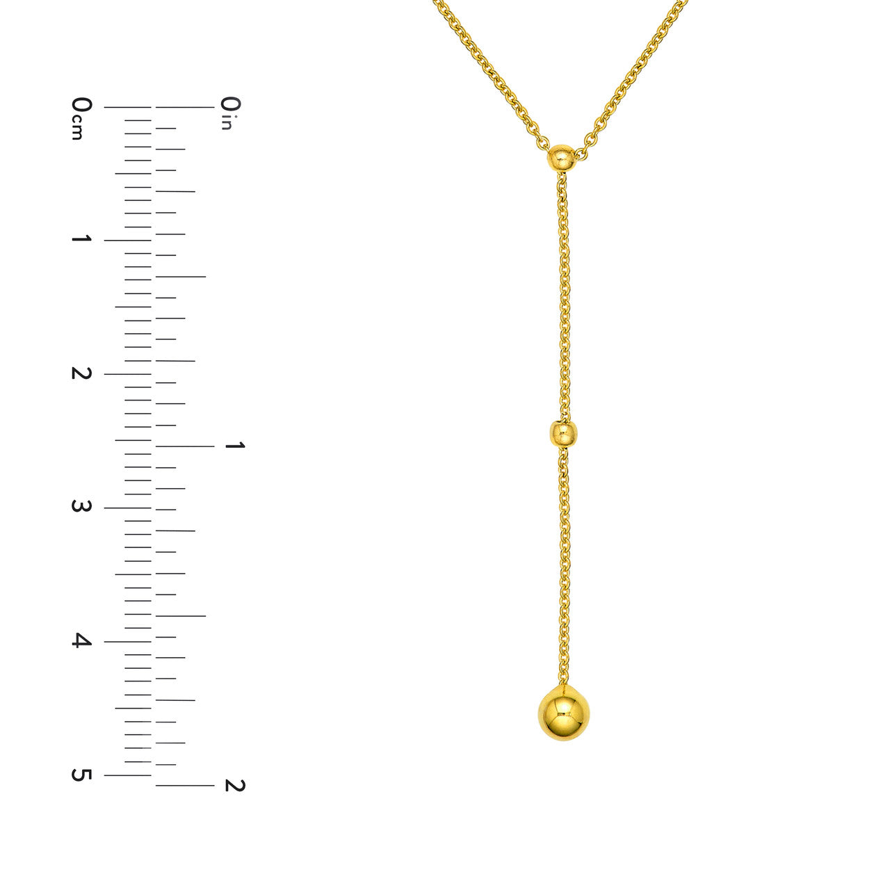 Beaded Chain Lariat Necklace 14K Yellow Gold