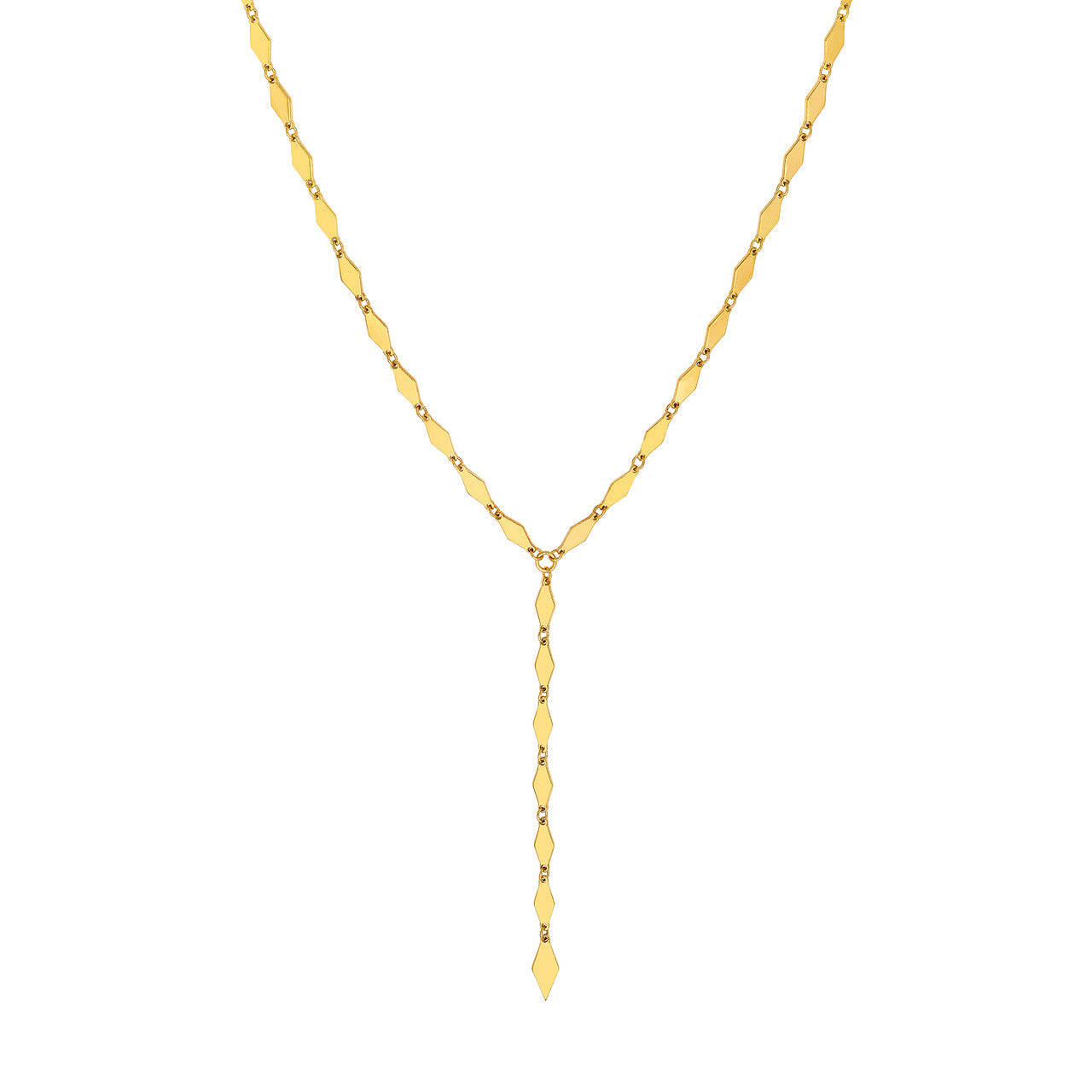 Mirror Diamond Shape Link Lariat Necklace 14K Yellow Gold