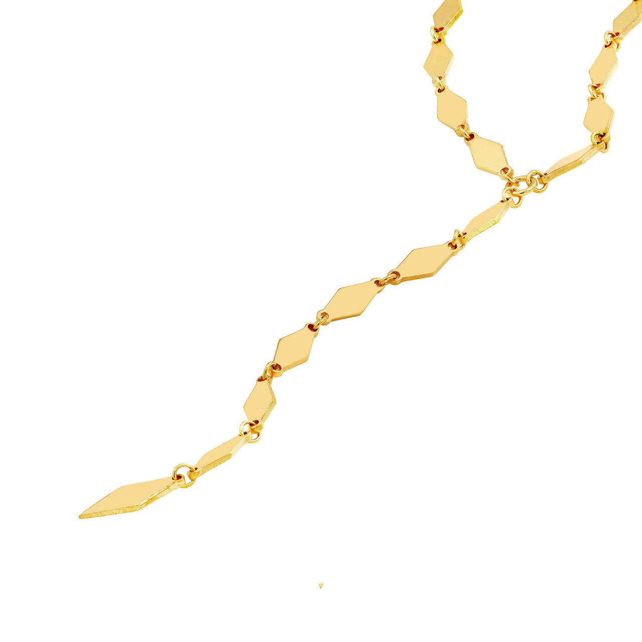 Mirror Diamond Shape Link Lariat Necklace 14K Yellow Gold