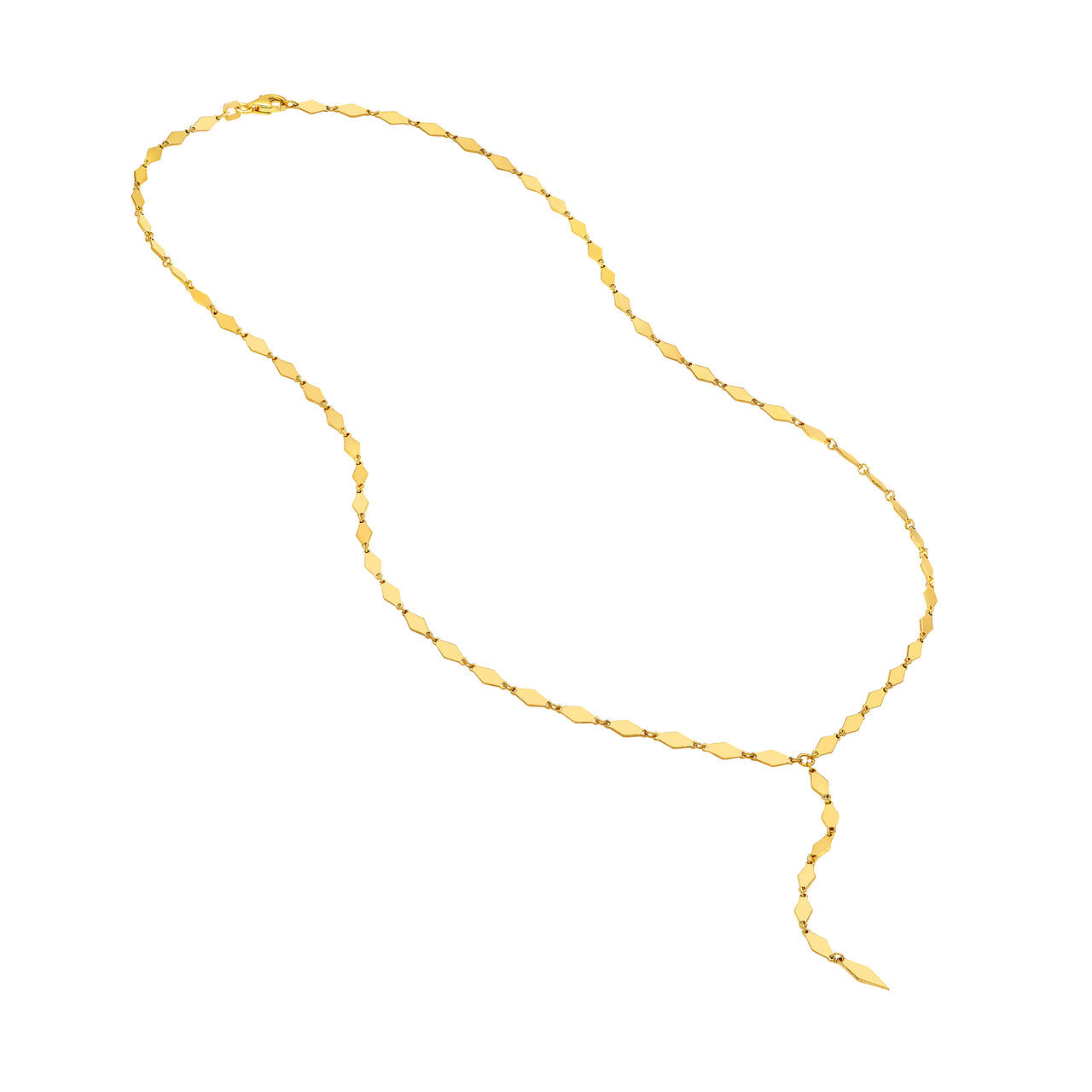 Mirror Diamond Shape Link Lariat Necklace 14K Yellow Gold