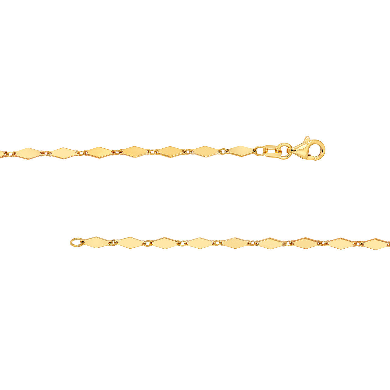 Mirror Diamond Shape Link Lariat Necklace 14K Yellow Gold