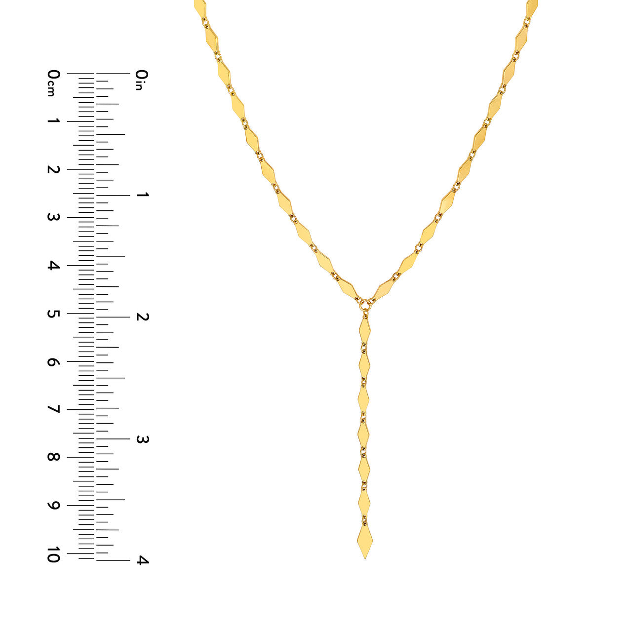Mirror Diamond Shape Link Lariat Necklace 14K Yellow Gold