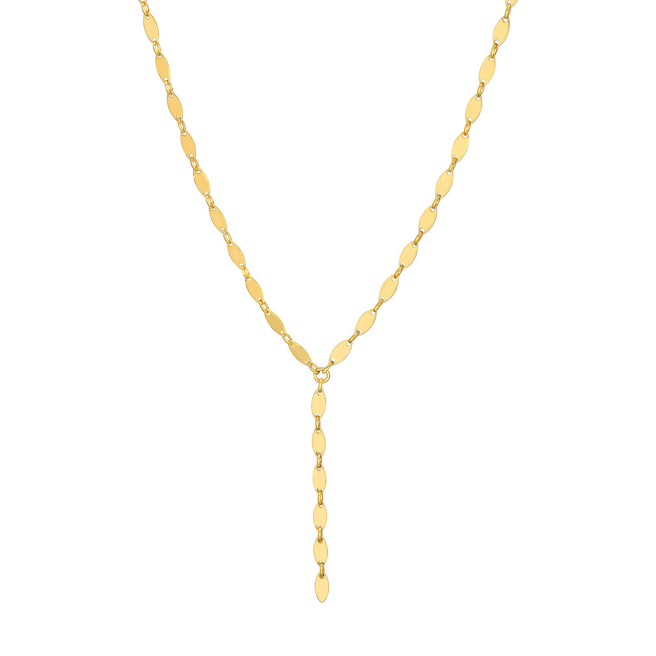 Mirror Oval Shape Link Lariat Necklace in 14K Yellow Gold