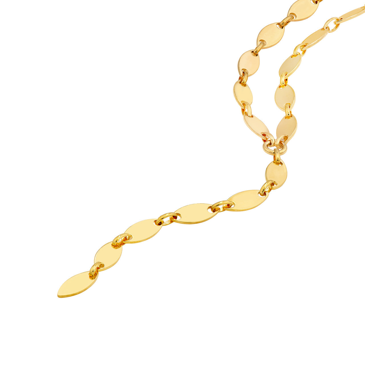 Mirror Oval Shape Link Lariat Necklace in 14K Yellow Gold
