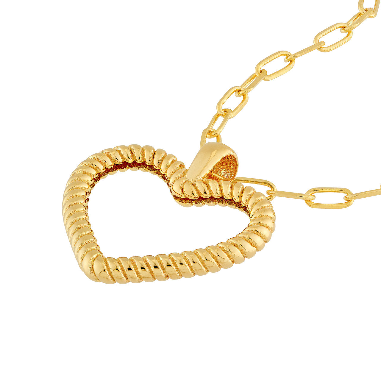 Twisted Rope Open Heart Pendant 14K Yellow Gold