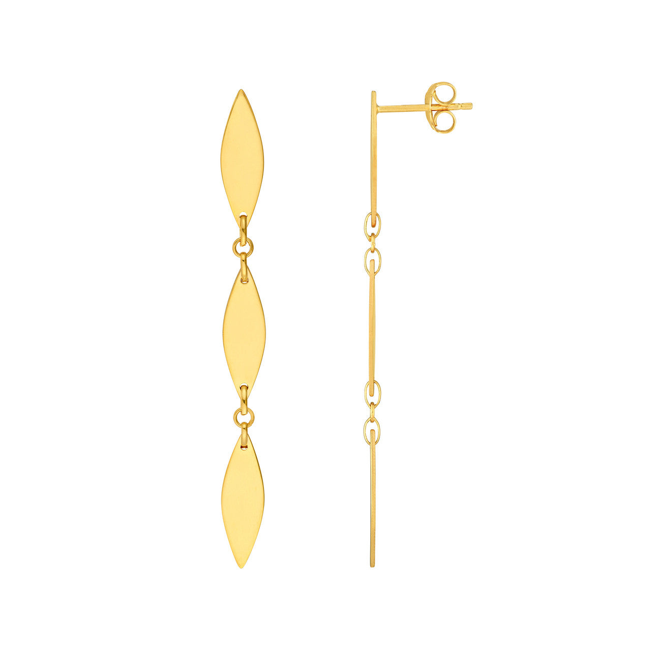 Mirror Diamond Shape Link Dangle Earrings in 14K Yellow Gold
