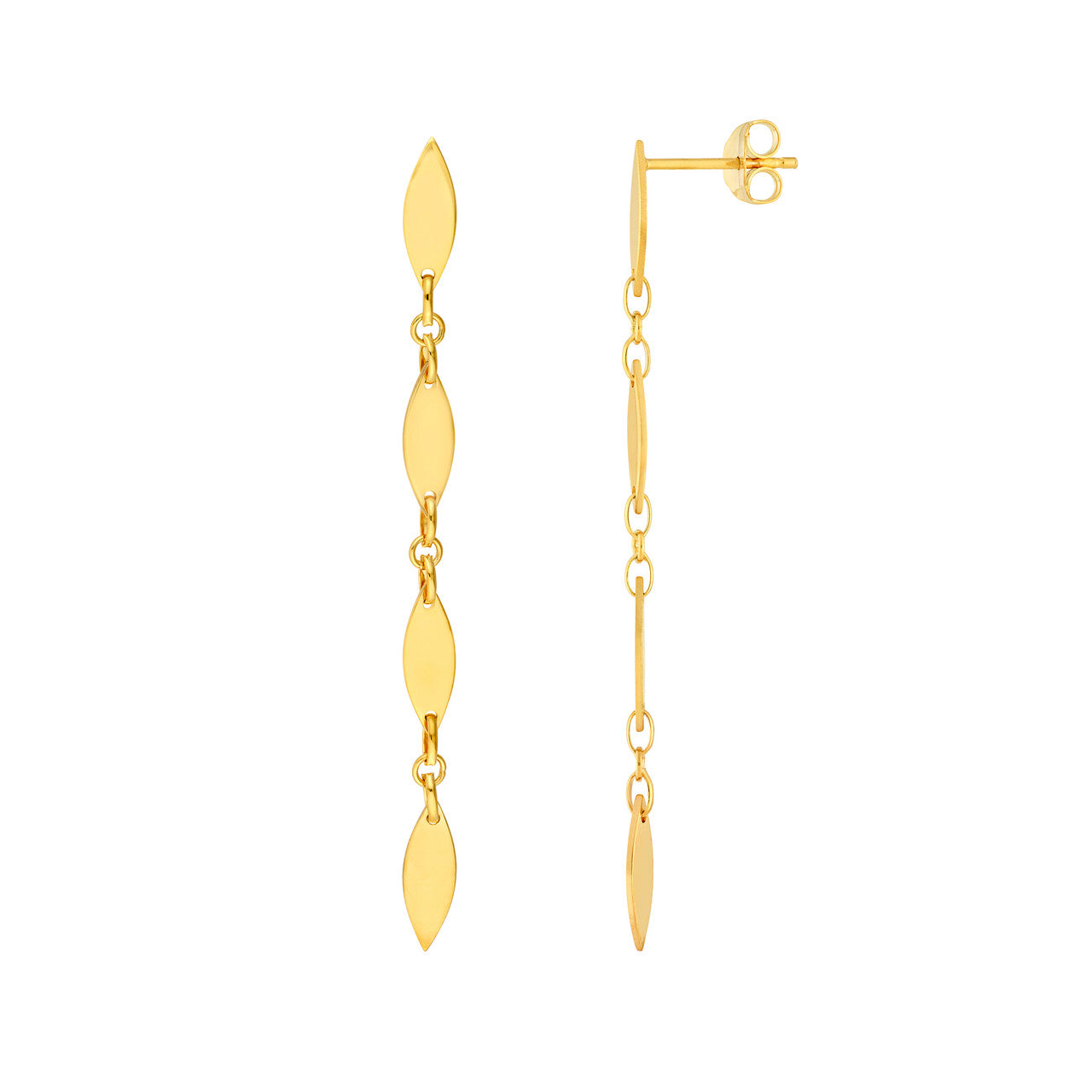 Mirror Long Diamond Shape Link Dangle Earrings in 14K Yellow Gold