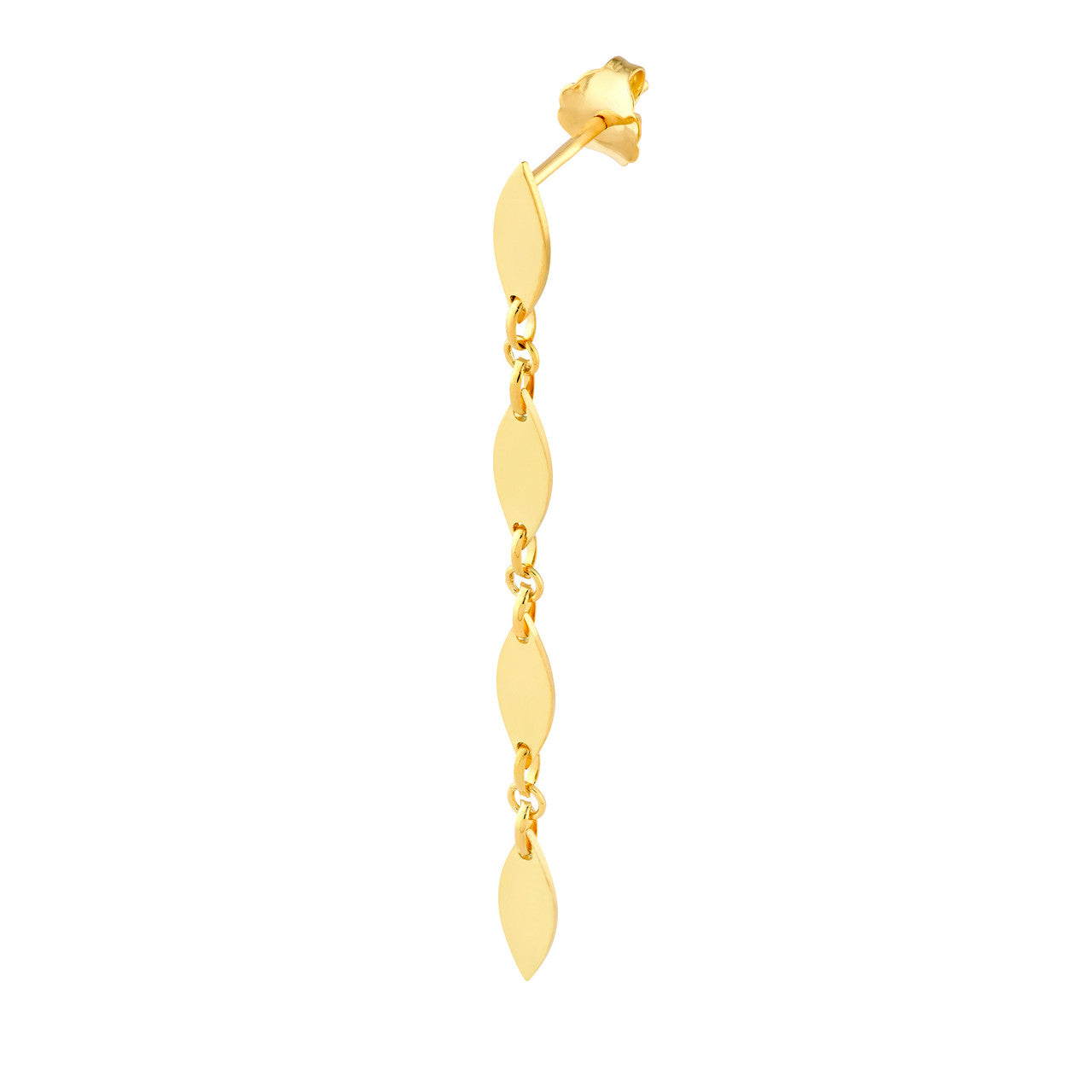 Mirror Long Diamond Shape Link Dangle Earrings in 14K Yellow Gold