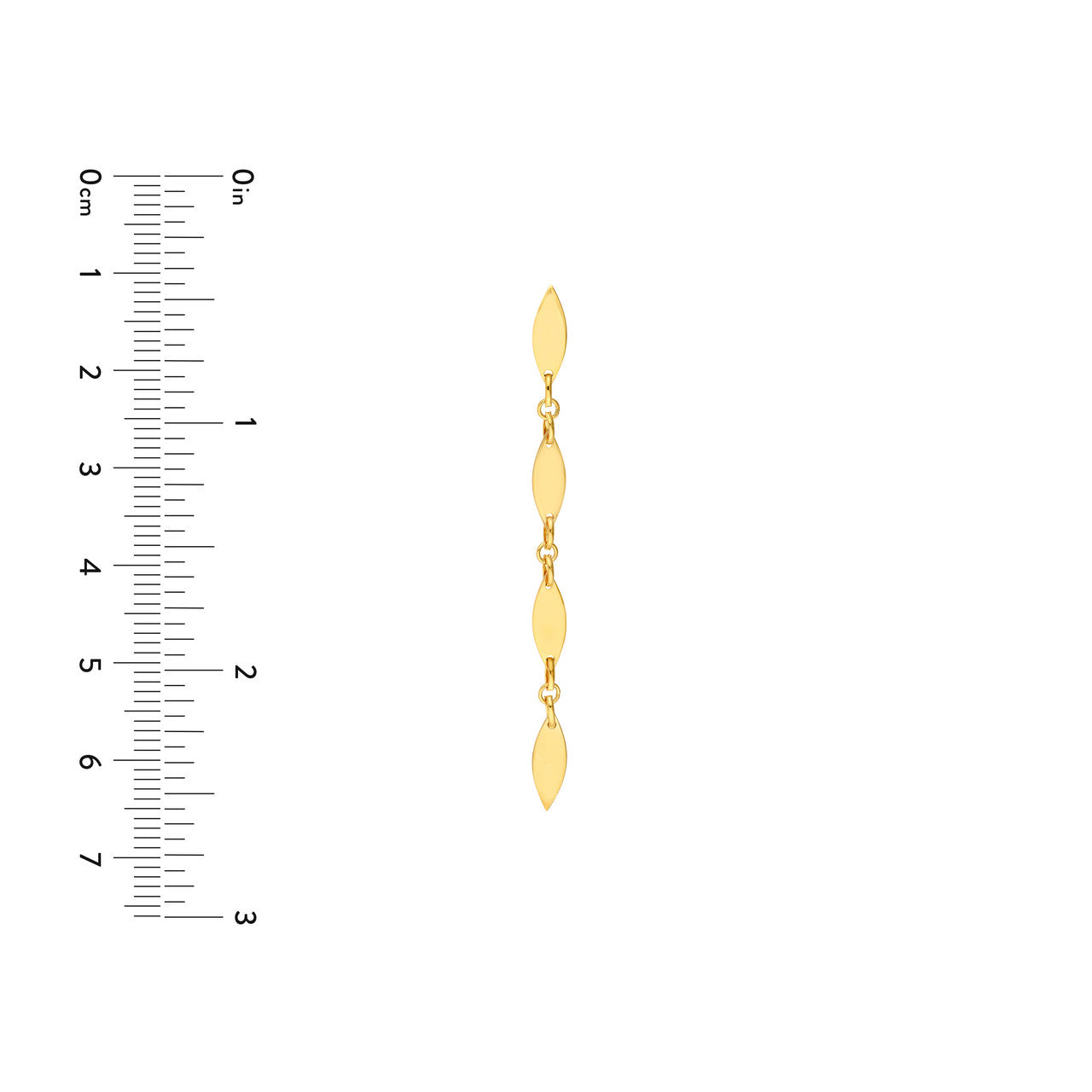 Mirror Long Diamond Shape Link Dangle Earrings in 14K Yellow Gold