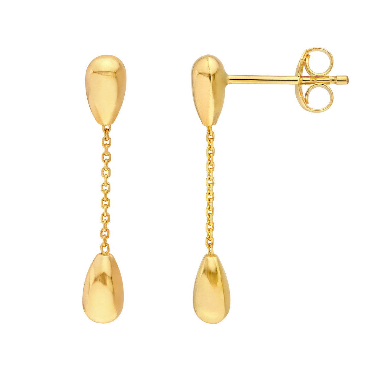 Teardrop Cable Chain Dangle Earrings 14K Yellow Gold