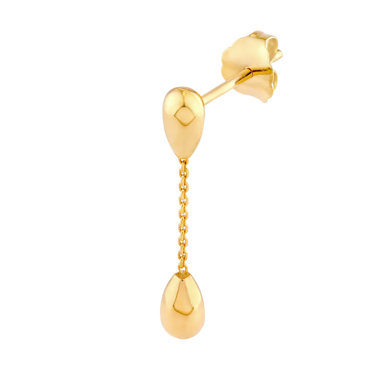 Teardrop Cable Chain Dangle Earrings 14K Yellow Gold