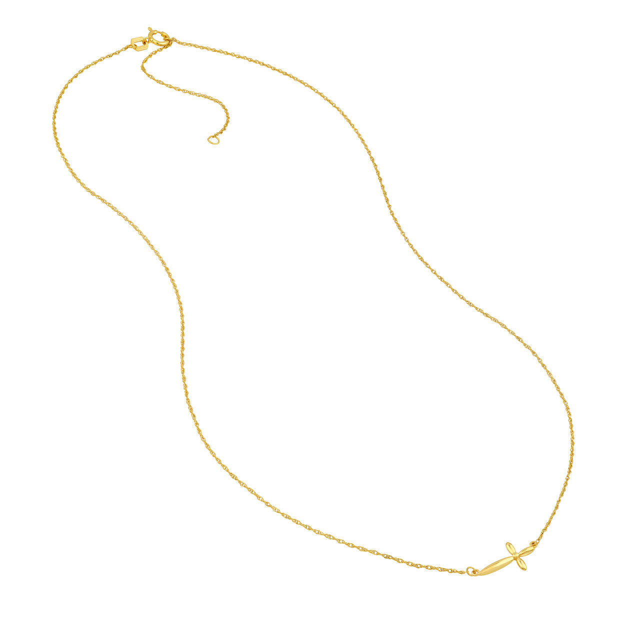 Puffy East West Cross Pendant Necklace 14K Yellow Gold