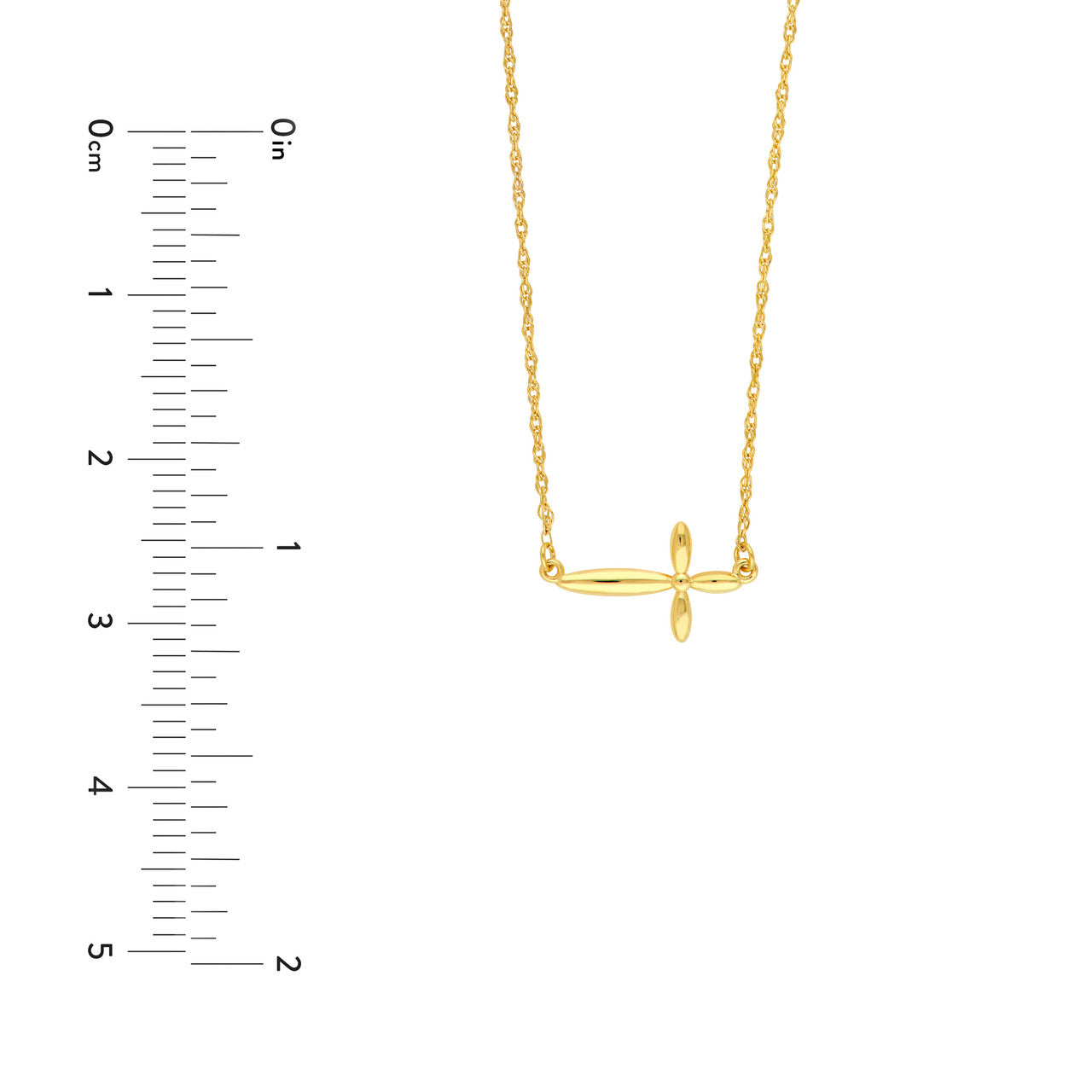 Puffy East West Cross Pendant Necklace 14K Yellow Gold