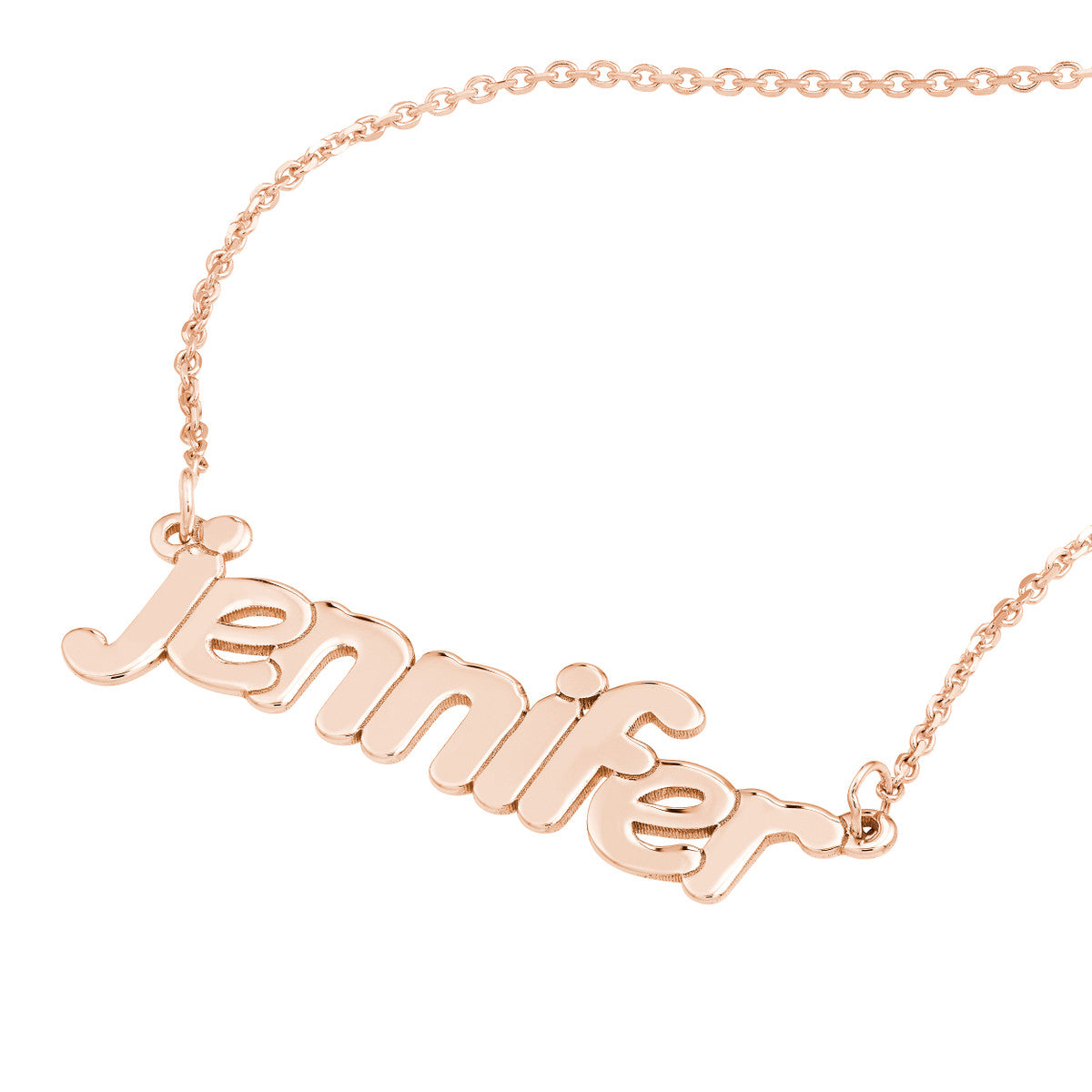 5mm Bubble Font Nameplate Necklace 14K Gold