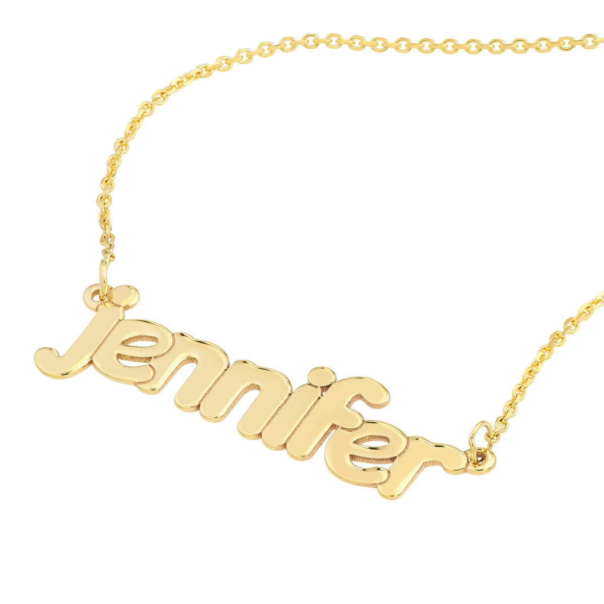 5mm Bubble Font Nameplate Necklace 14K Gold