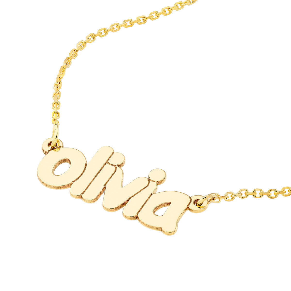 5mm Bubble Font Nameplate Necklace 14K Gold