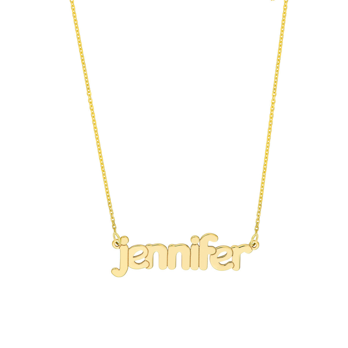 5mm Bubble Font Nameplate Necklace 14K Gold
