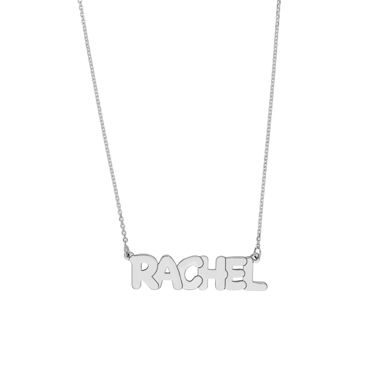 7mm Bubble Font Nameplate Necklace 14K Gold