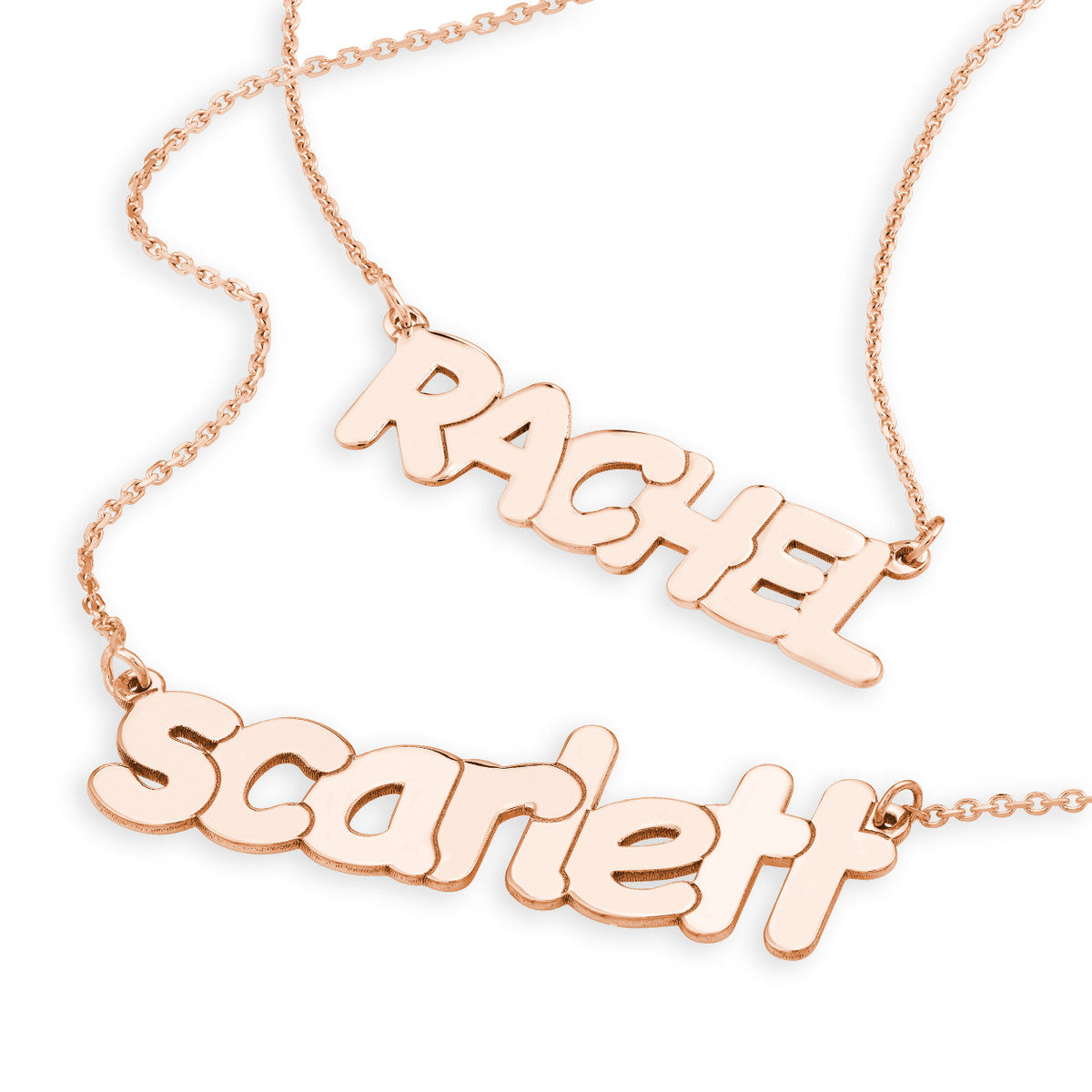 7mm Bubble Font Nameplate Necklace 14K Gold