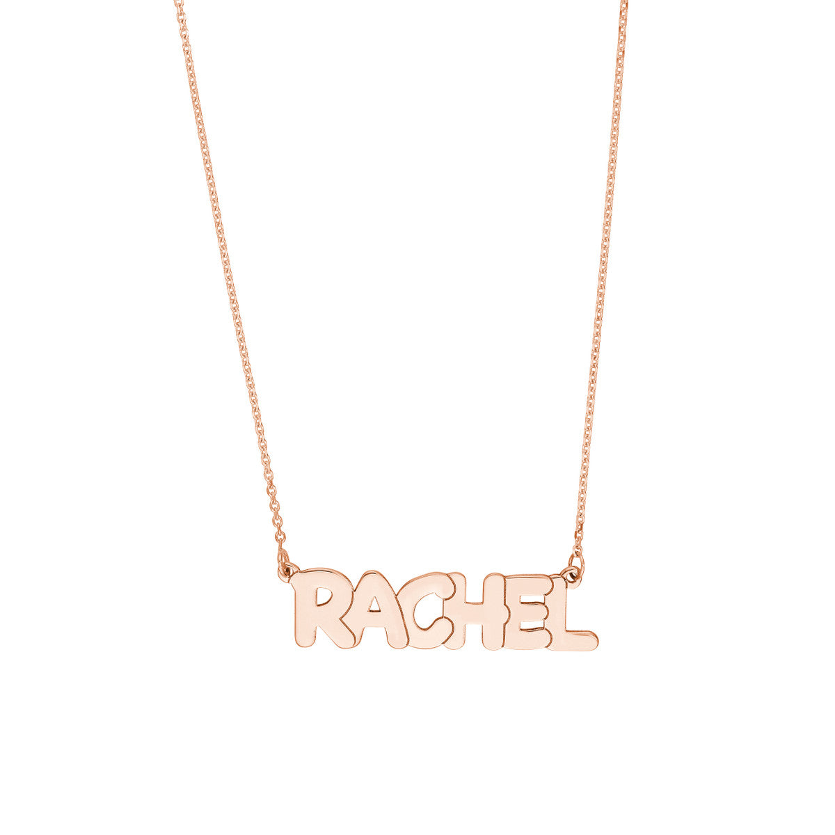 7mm Bubble Font Nameplate Necklace 14K Gold