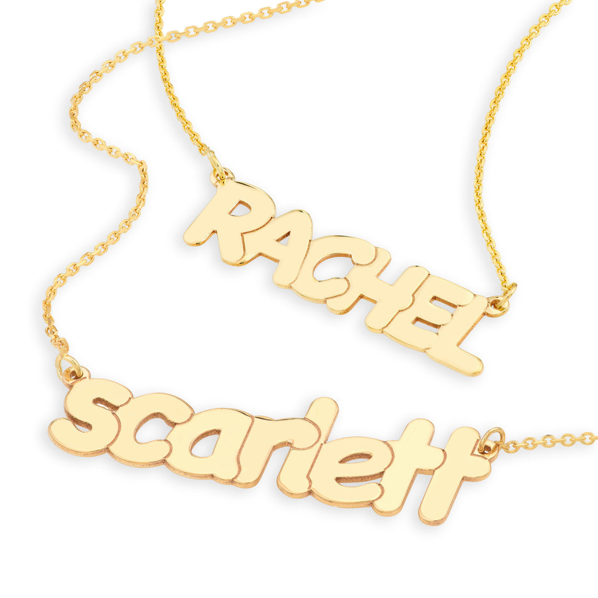 7mm Bubble Font Nameplate Necklace 14K Gold