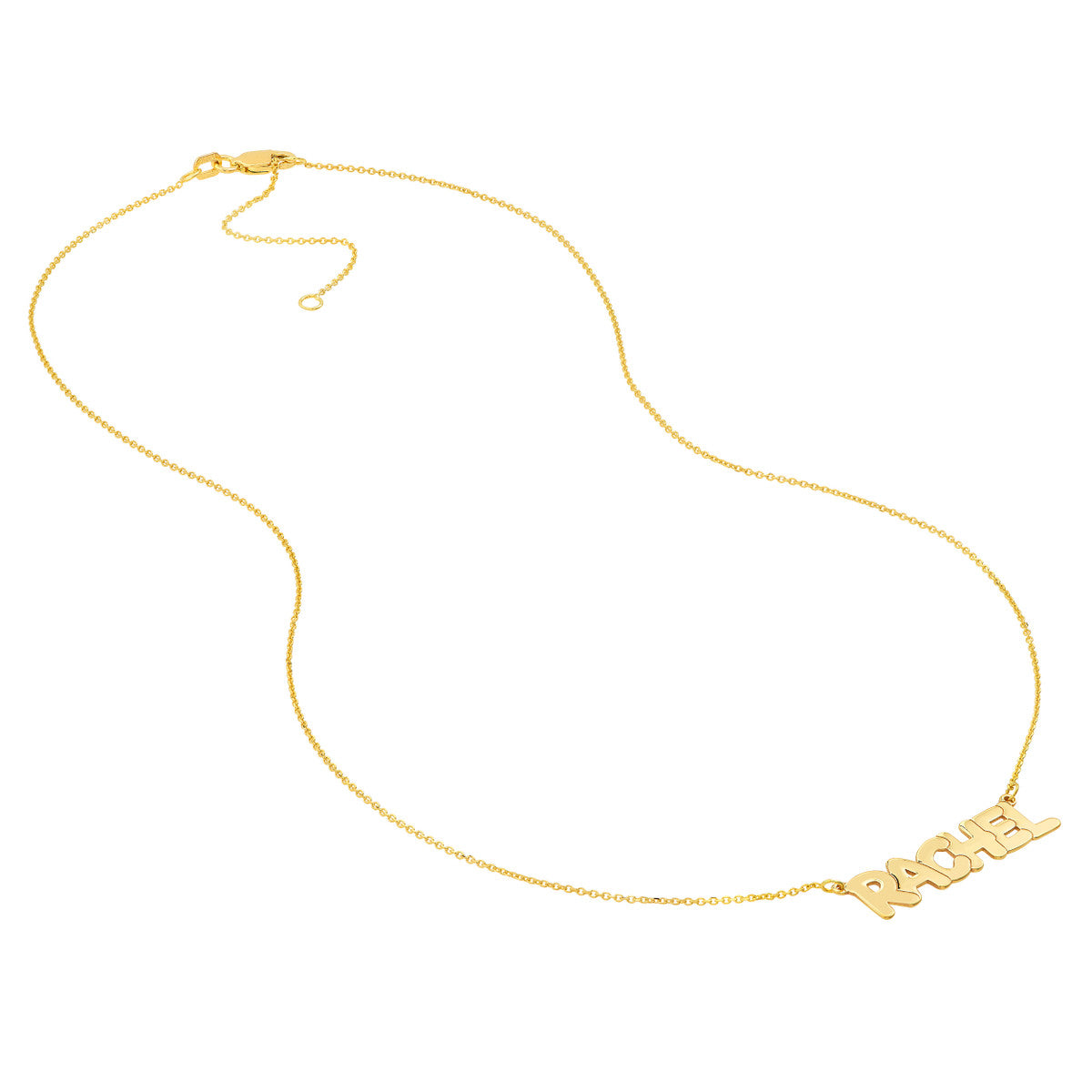 7mm Bubble Font Nameplate Necklace 14K Gold