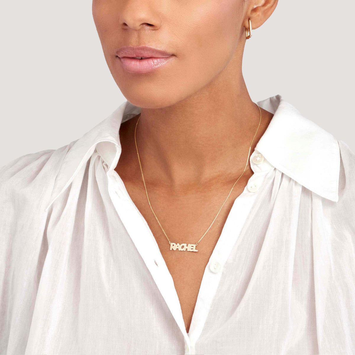 7mm Bubble Font Nameplate Necklace 14K Gold