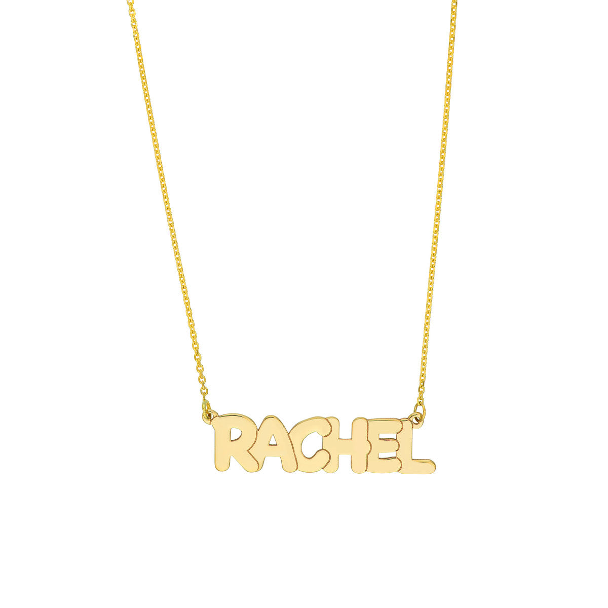 7mm Bubble Font Nameplate Necklace 14K Gold