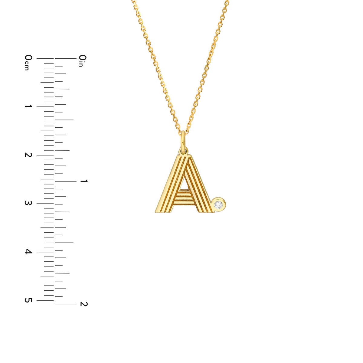 Block Lined Initial 'A' with Diamond Necklace 14K Yellow Gold