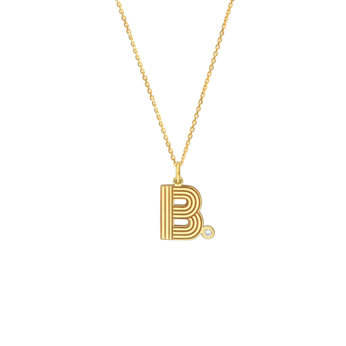 Block Lined Initial 'B' with Diamond Necklace 14K Yellow Gold