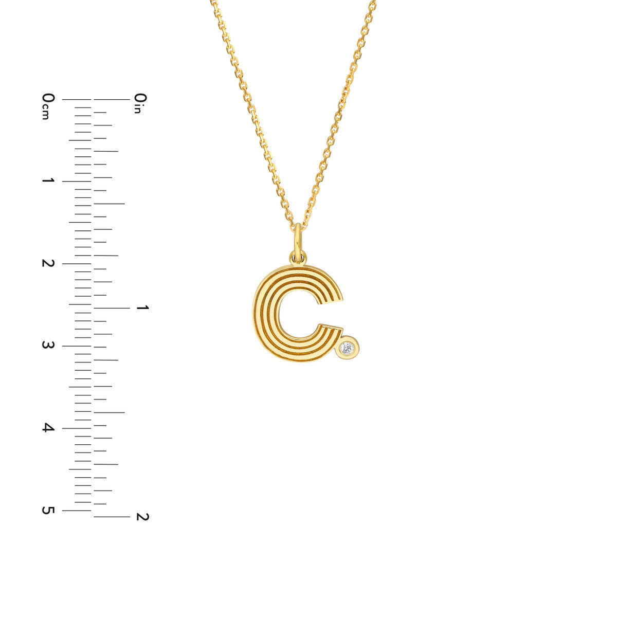Block Lined Initial 'C' with Diamond Necklace 14K Yellow Gold
