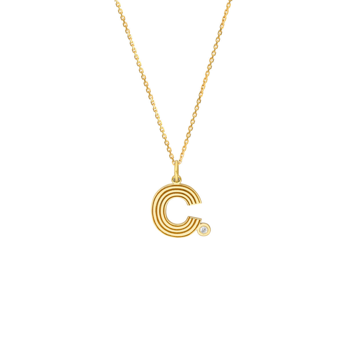 Block Lined Initial 'C' with Diamond Necklace 14K Yellow Gold