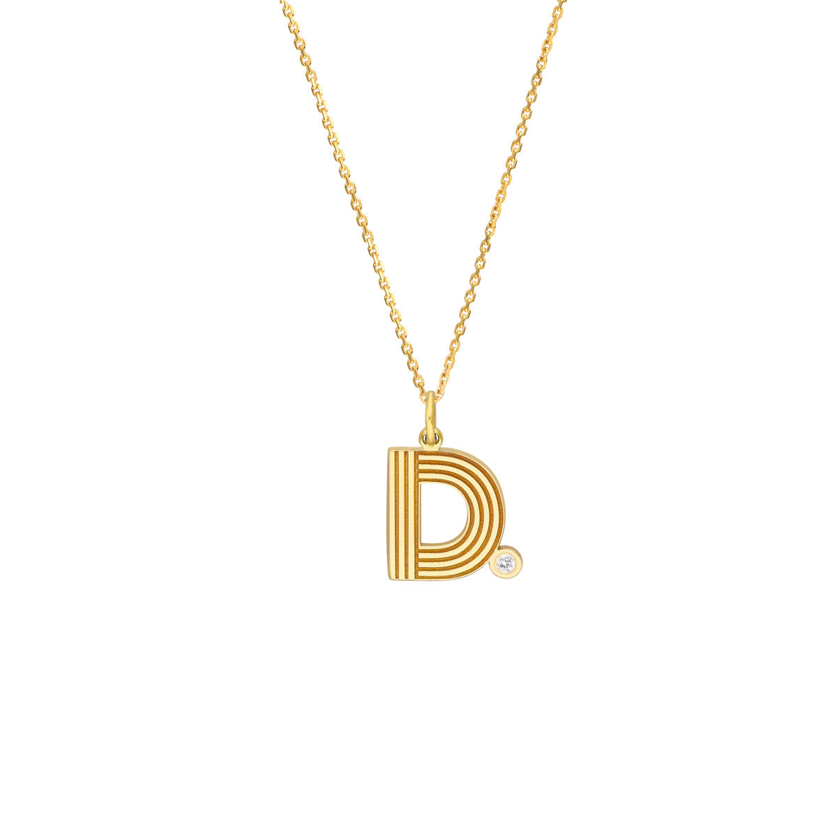 Block Lined Initial 'D' with Diamond Necklace 14K Yellow Gold