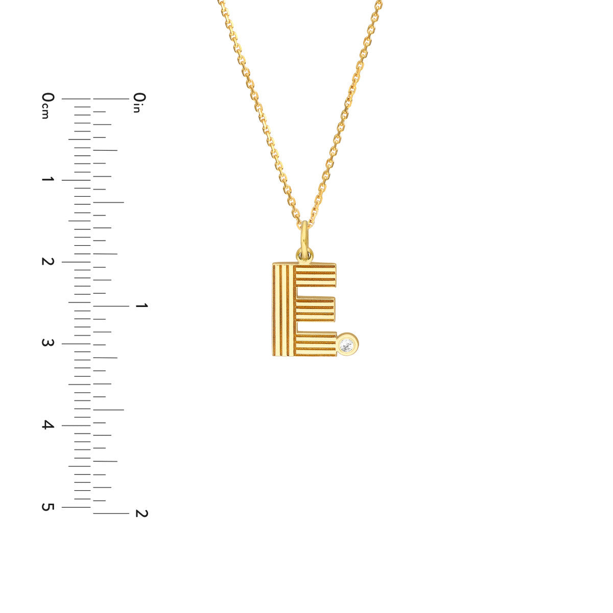 Block Lined Initial 'E' with Diamond Necklace 14K Yellow Gold