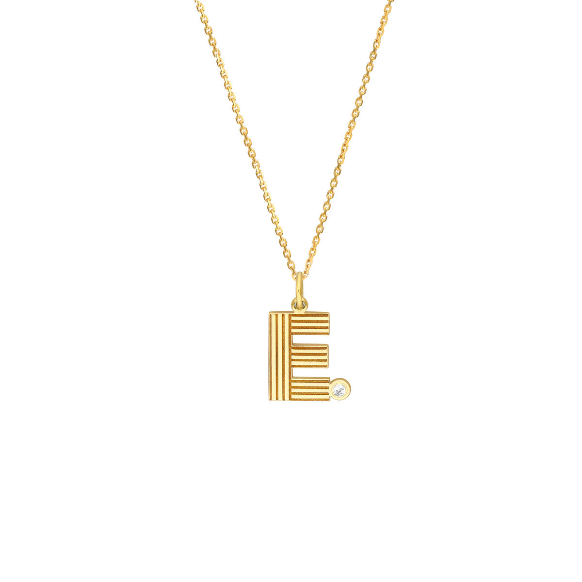 Block Lined Initial 'E' with Diamond Necklace 14K Yellow Gold