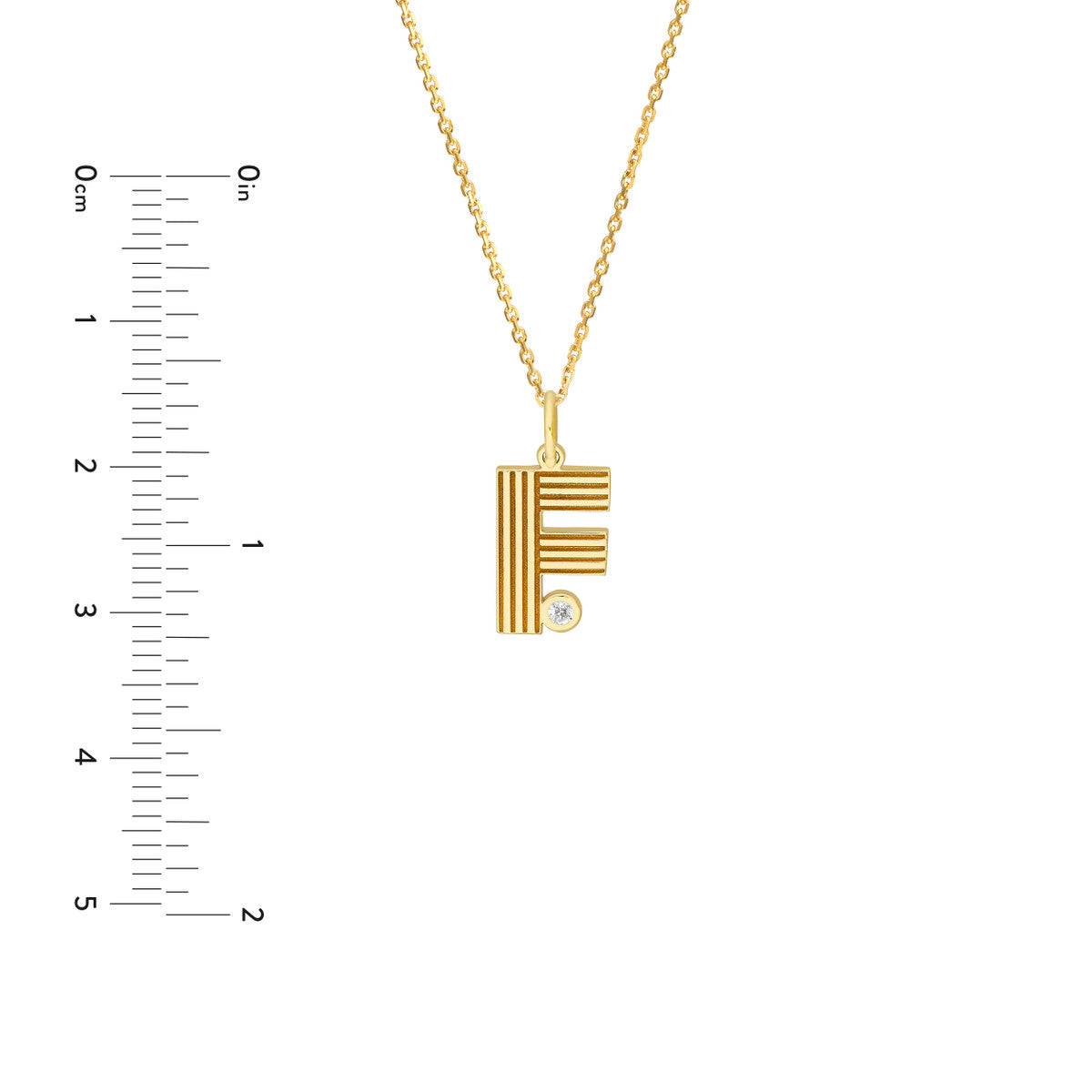 Block Lined Initial 'F' with Diamond Necklace 14K Yellow Gold