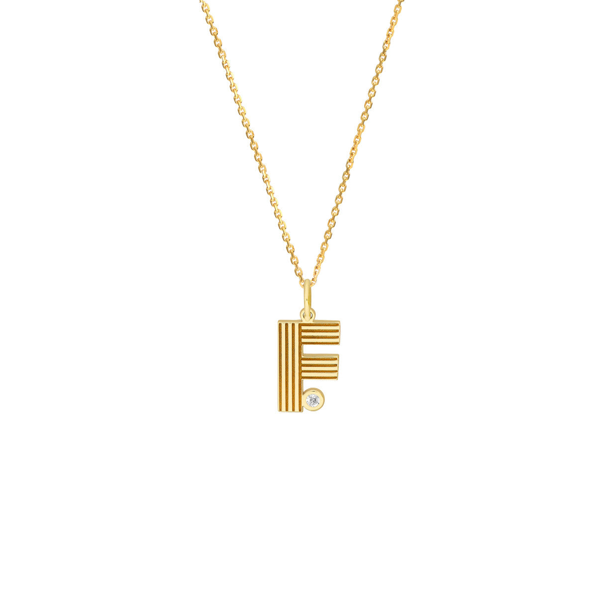 Block Lined Initial 'F' with Diamond Necklace 14K Yellow Gold