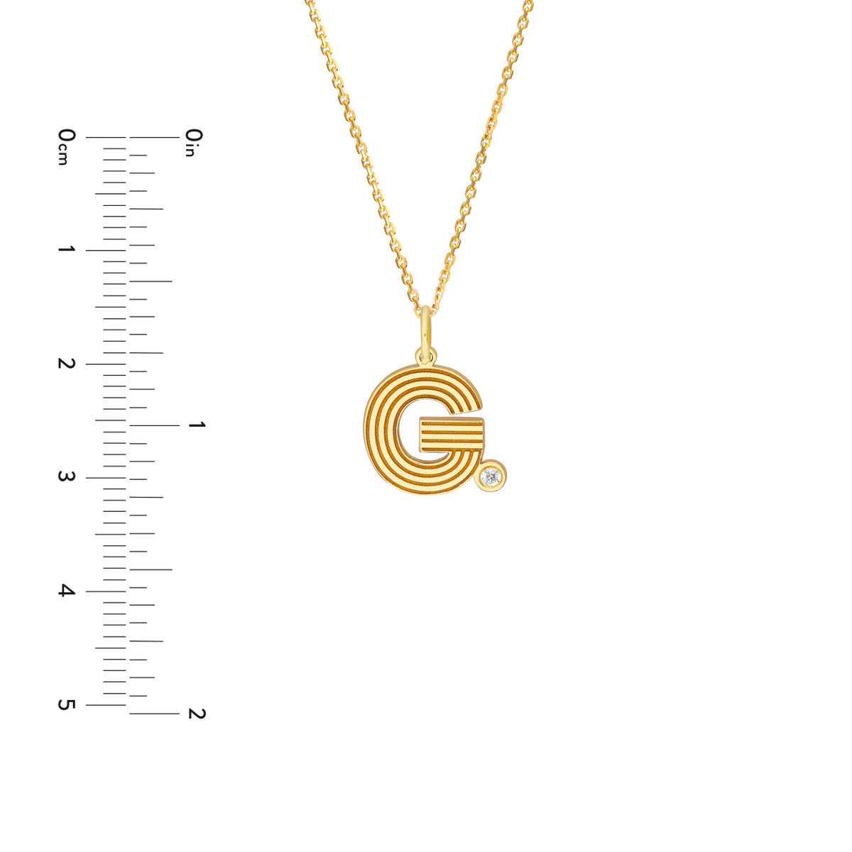 Block Lined Initial 'G' with Diamond Necklace 14K Yellow Gold
