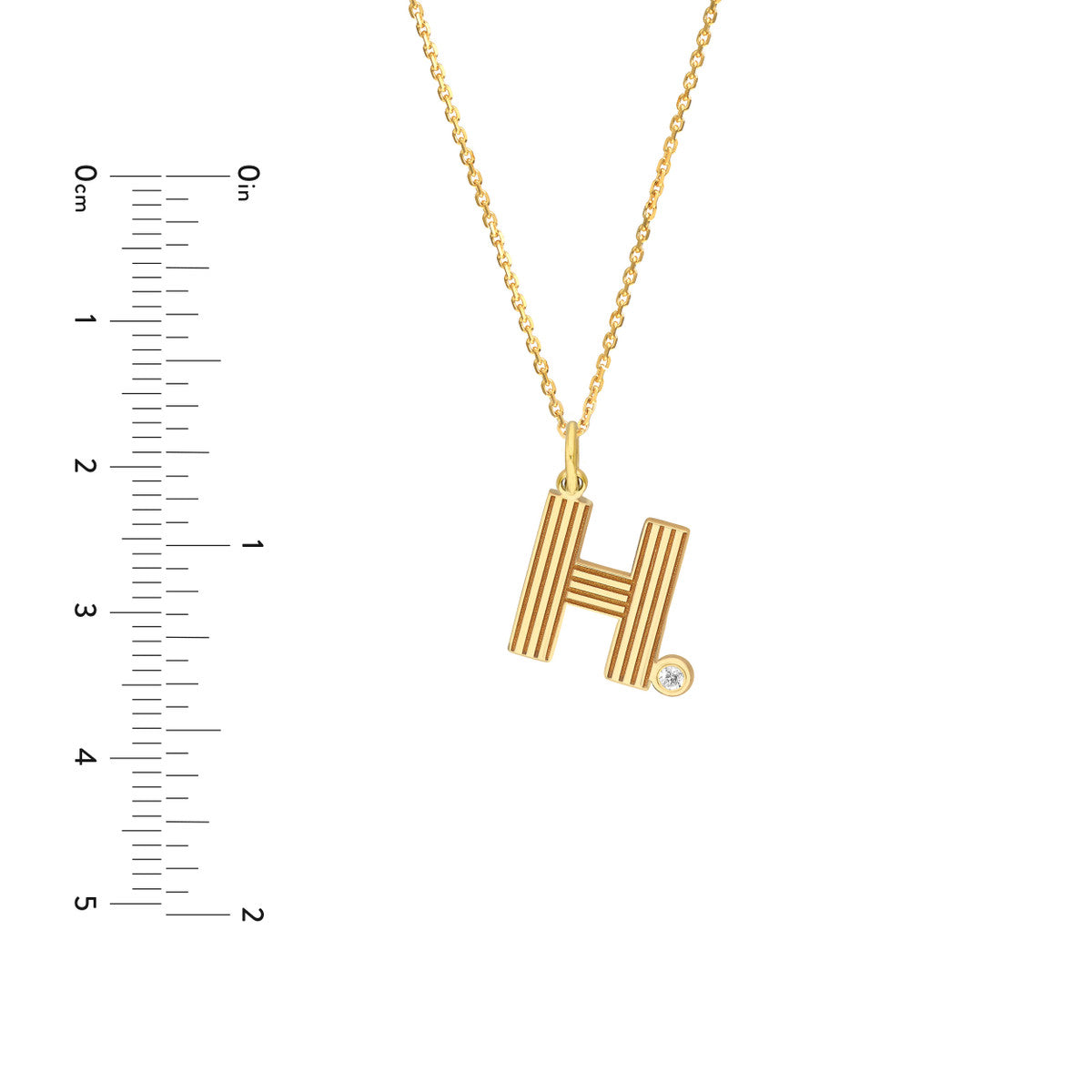 Block Lined Initial 'H' with Diamond Necklace 14K Yellow Gold