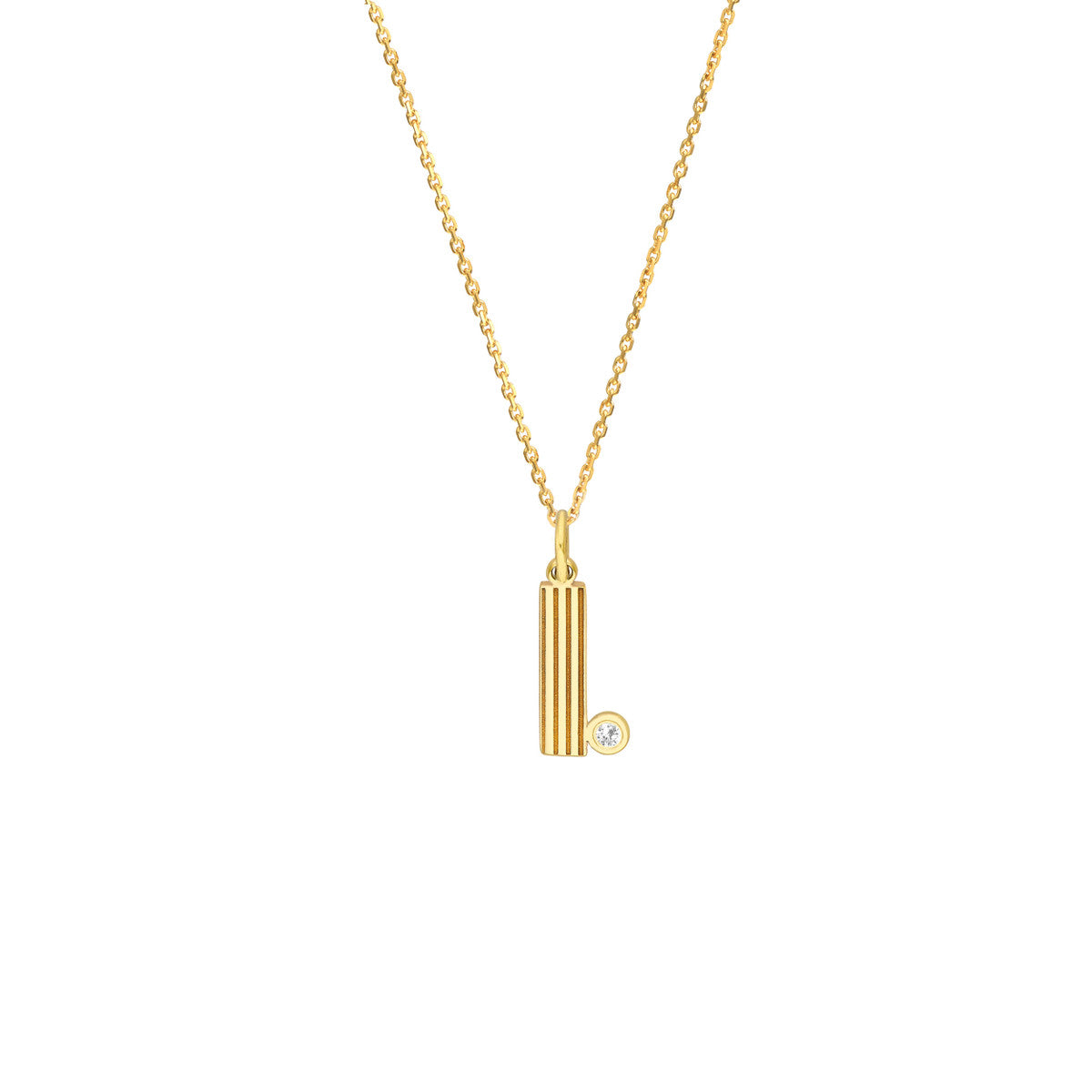Block Lined Initial 'I' with Diamond Necklace 14K Yellow Gold
