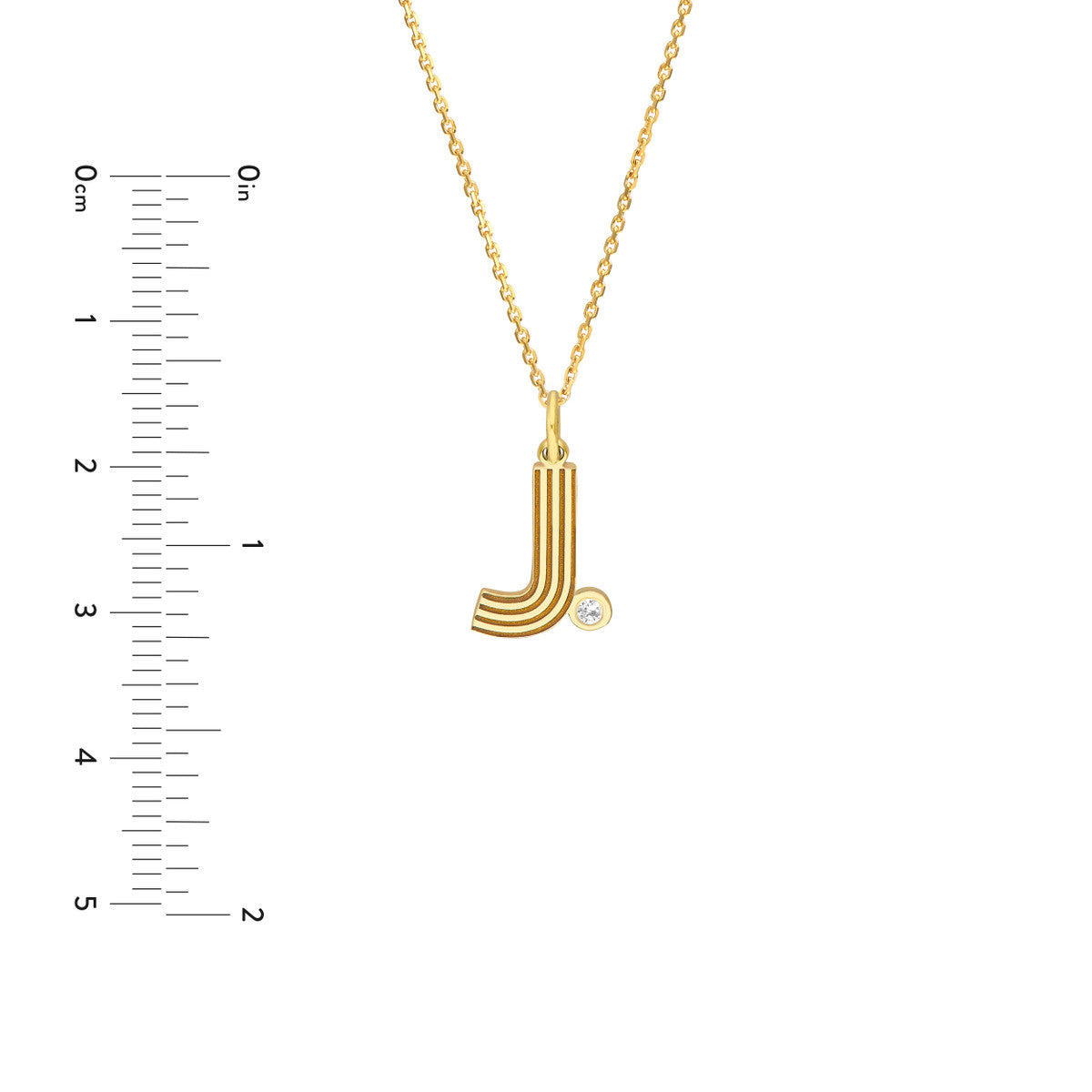 Block Lined Initial 'J' with Diamond Necklace 14K Yellow Gold