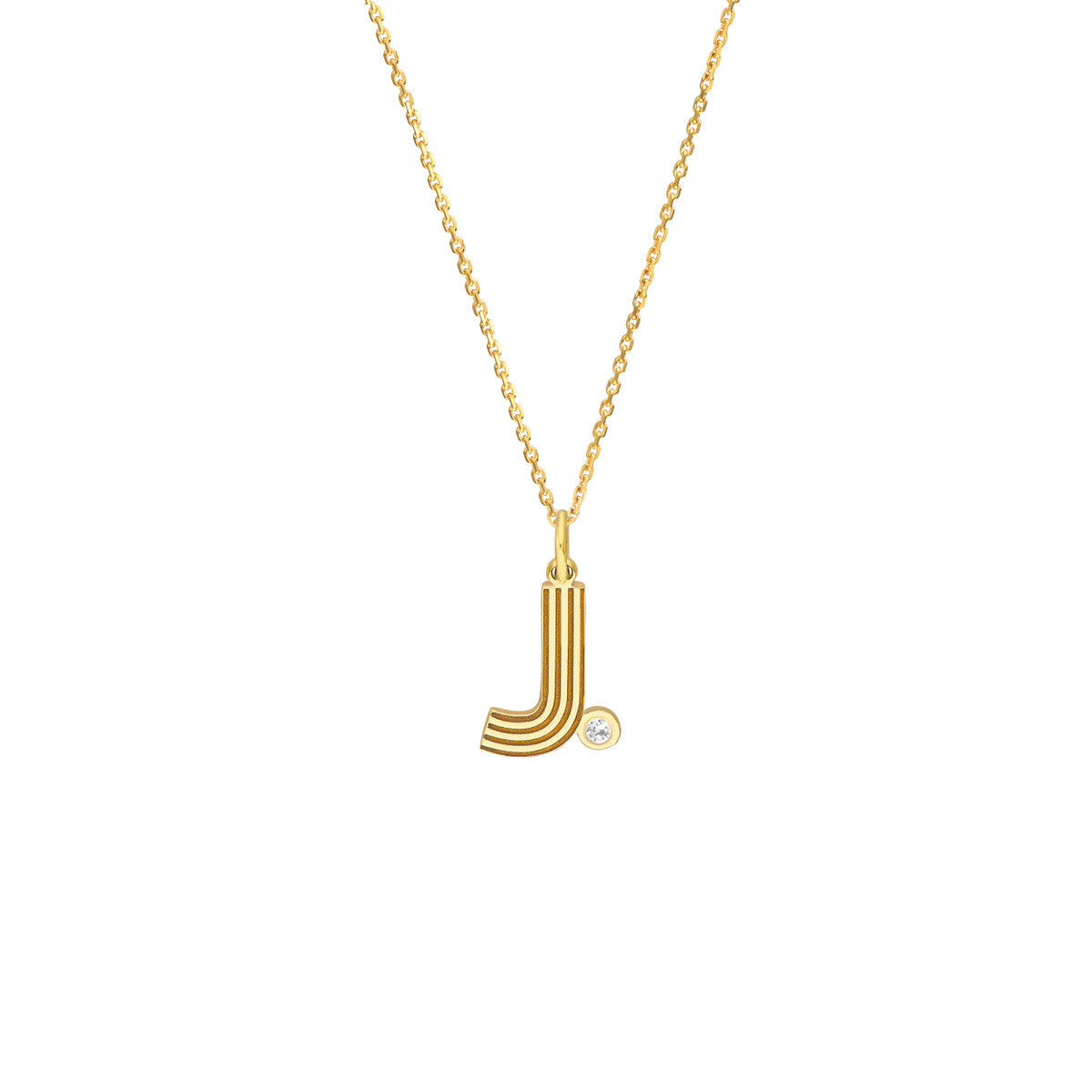 Block Lined Initial 'J' with Diamond Necklace 14K Yellow Gold