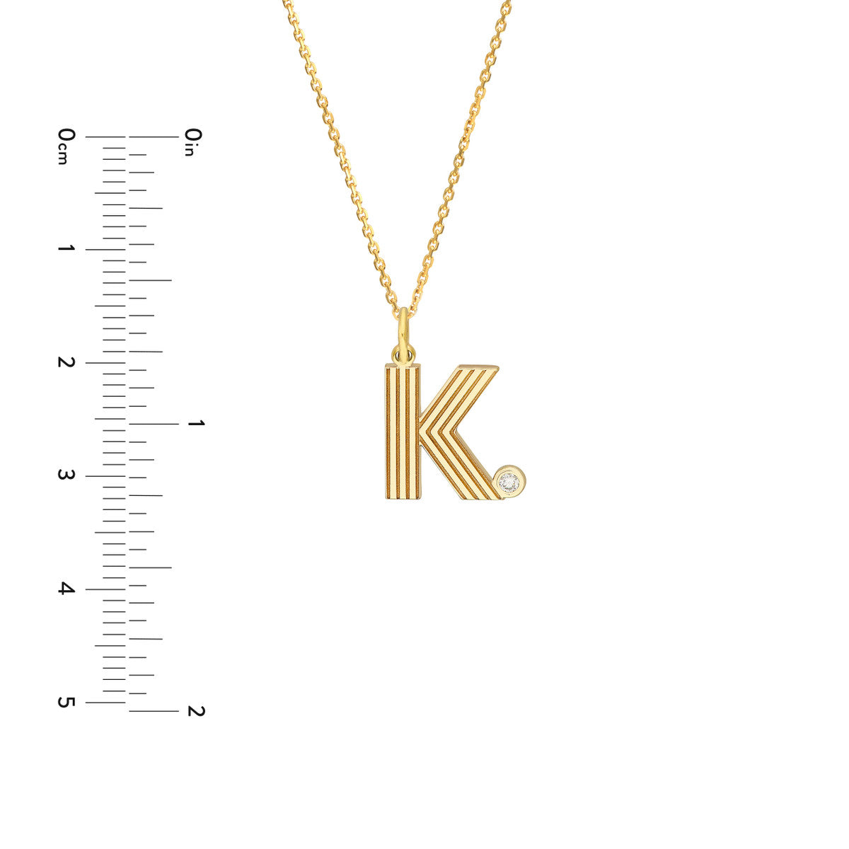 Block Lined Initial 'K' with Diamond Necklace 14K Yellow Gold