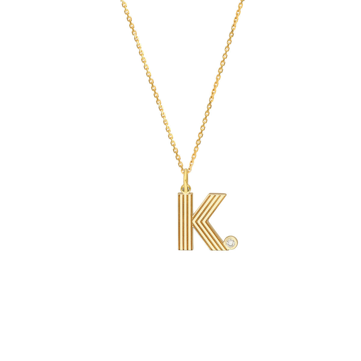 Block Lined Initial 'K' with Diamond Necklace 14K Yellow Gold