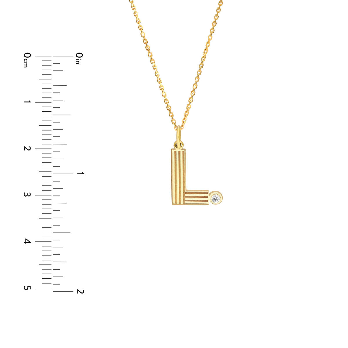 Block Lined Initial 'L' with Diamond Necklace 14K Yellow Gold