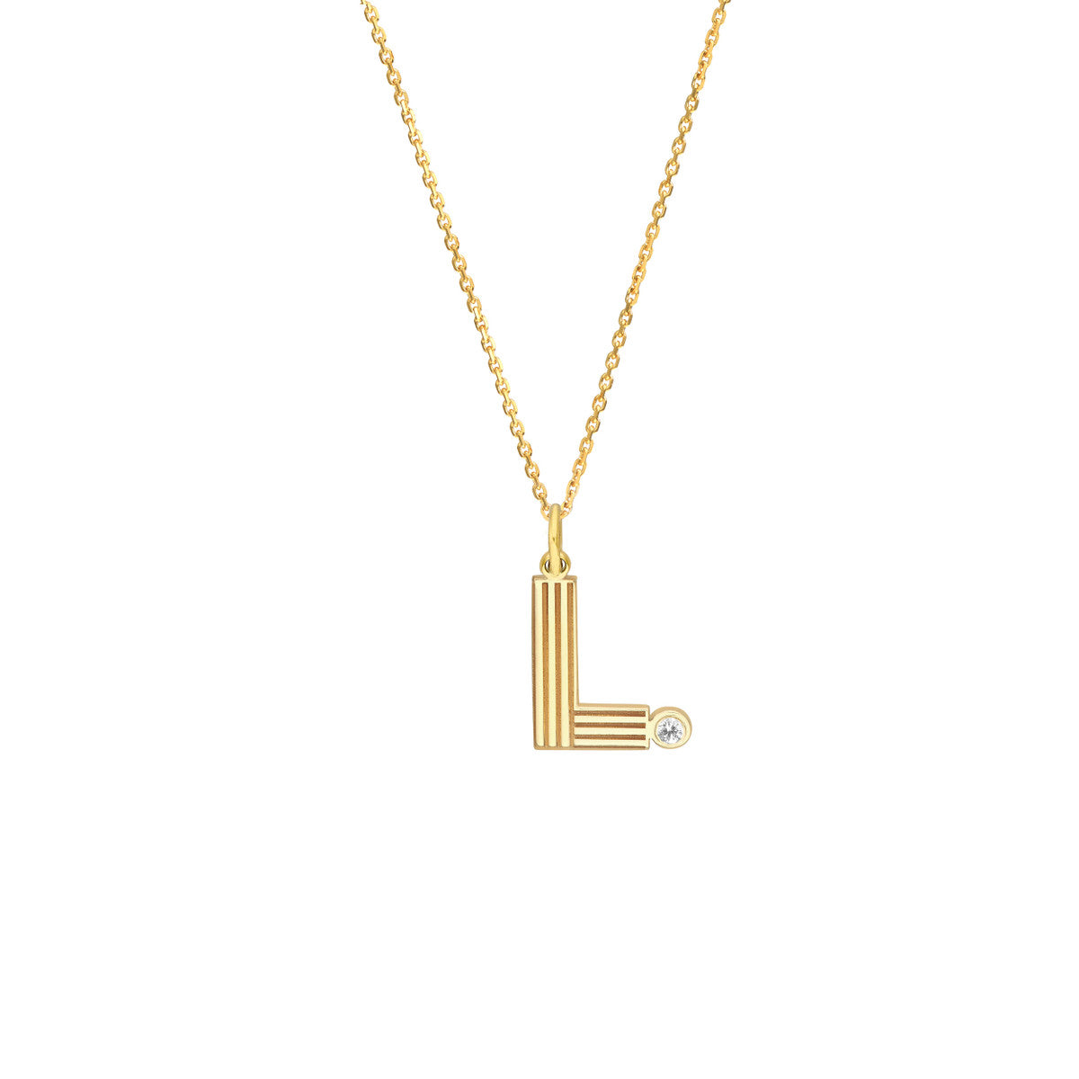 Block Lined Initial 'L' with Diamond Necklace 14K Yellow Gold