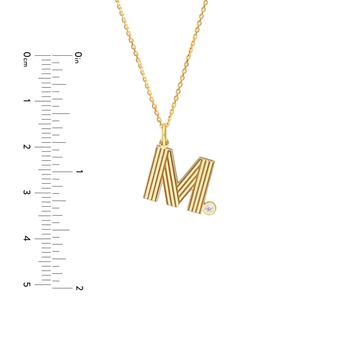 Block Lined Initial 'M' with Diamond Necklace 14K Yellow Gold