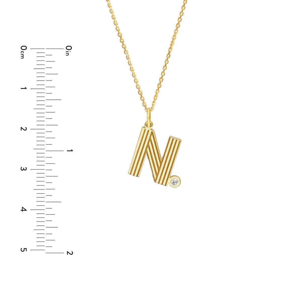 Block Lined Initial 'N' with Diamond Necklace 14K Yellow Gold